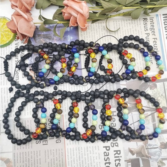 Handmade Jewelry - 🆕New Lava Rock 7 Chakras Aromatherapy Essential Oil Diffuser Bracelet